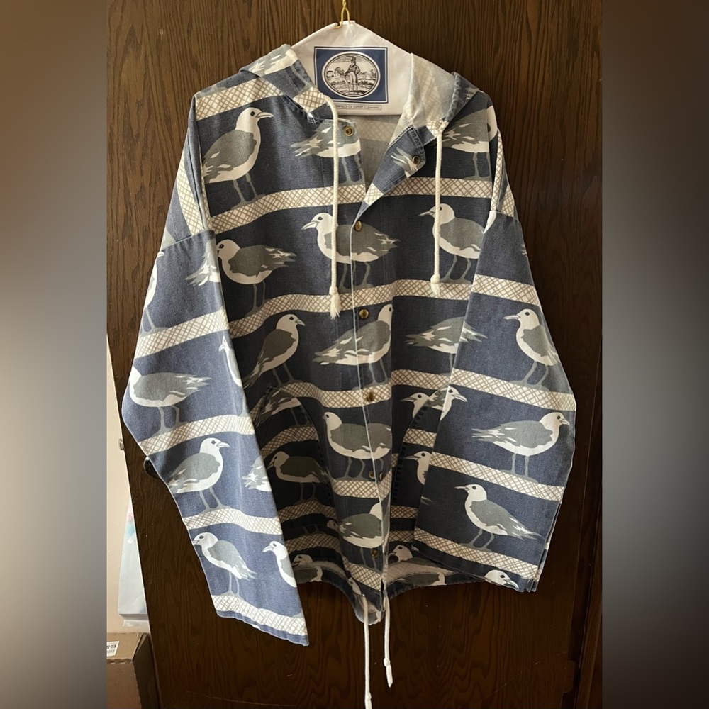 Vintage 1980s Michigan Rag Co Seagull Bird All Over Print Size L Canvas